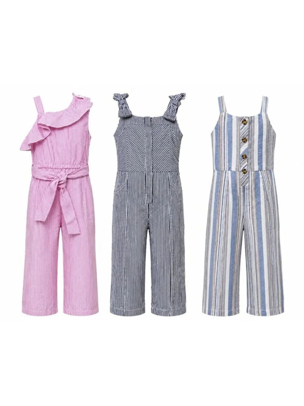 NEW Habitual Girls Jumpsuit 3T LOT Of 3 Sleeveless Striped Nautical Preppy READ